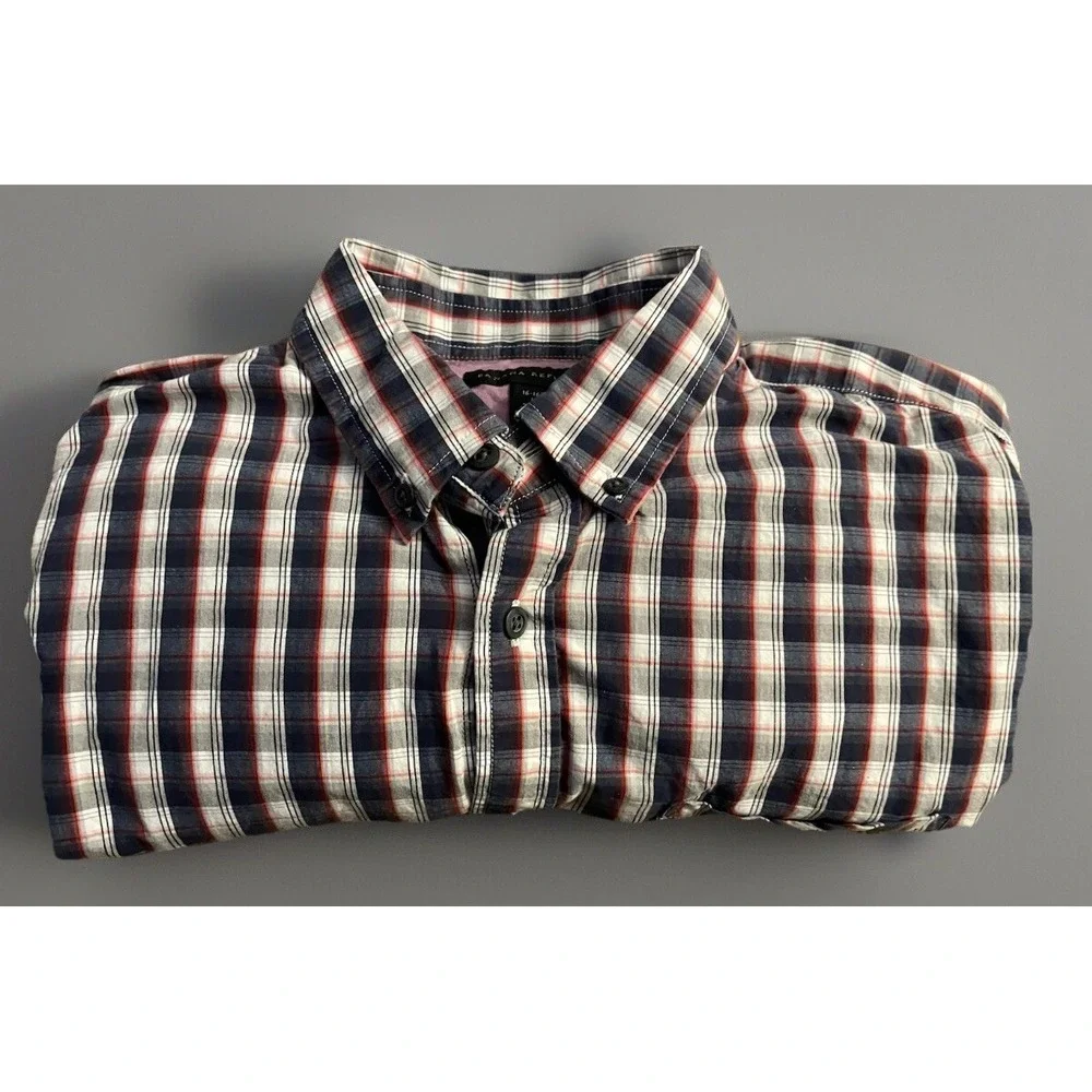 Banana Republic Long Sleeve Button Down Shirt Blue White Red Plaid Large JBHS